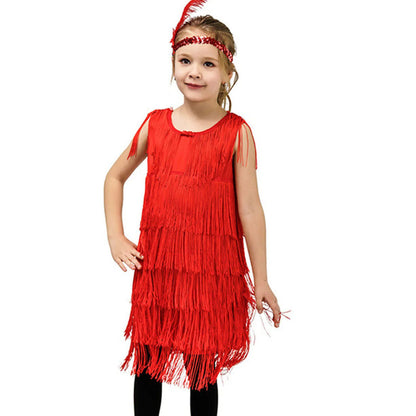 4-12 yo Girls Flapper Dress, Sequins Fringe, Tassel Tango
