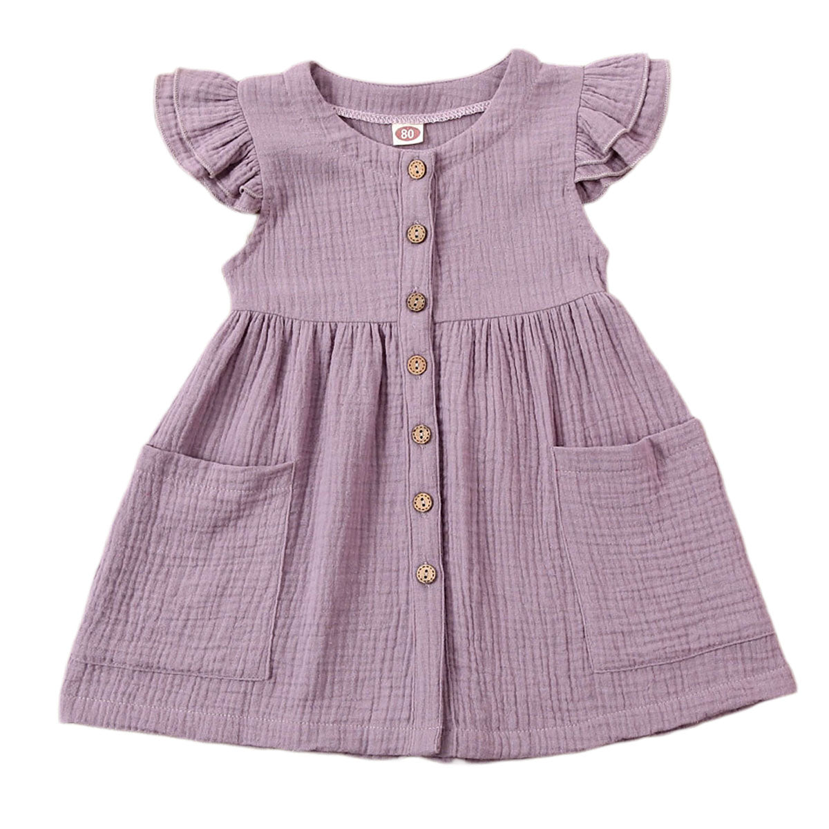 2020-03-31 Lioraitiin 0-6Years Toddler Kid Baby Girl Summer Dress Ruffles Sleeves Cotton Button Pocket Dress Sundress Clothes