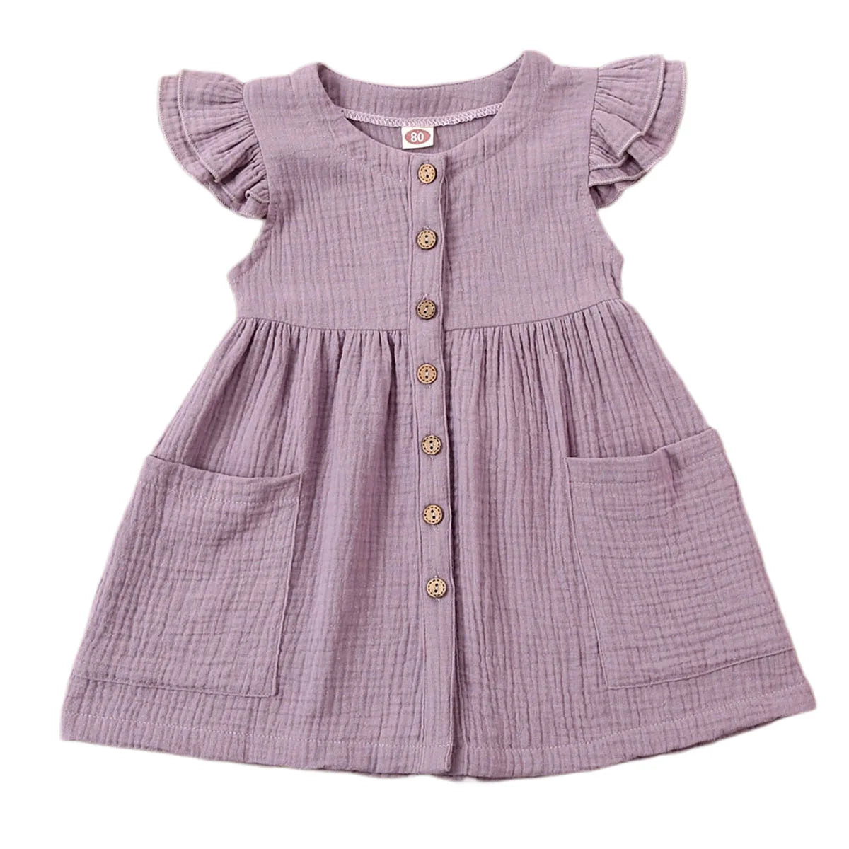 2020-03-31 Lioraitiin 0-6Years Toddler Kid Baby Girl Summer Dress Ruffles Sleeves Cotton Button Pocket Dress Sundress Clothes