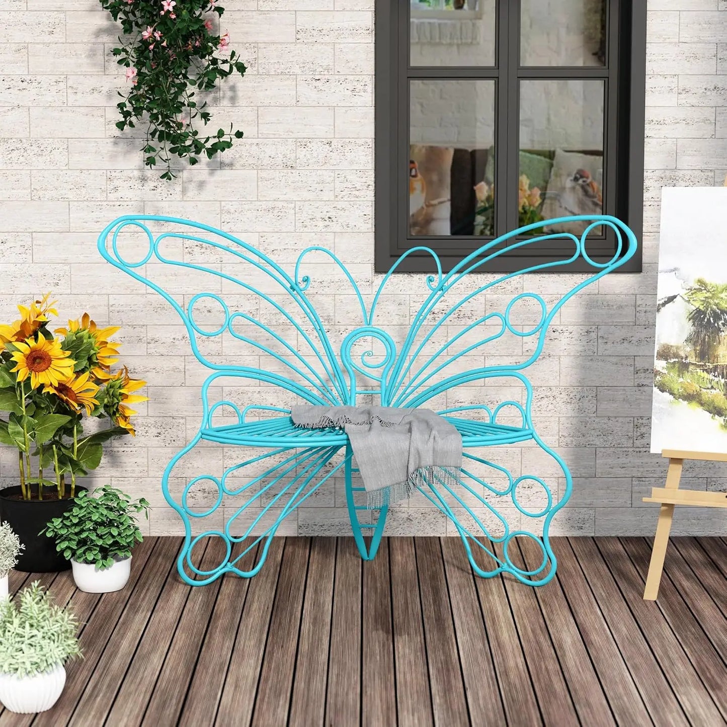 50 Inches Garden Bench with Sturdy Iron Metal Frame