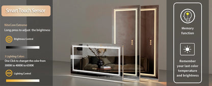 40x24 Inch LED AntiFog Mirror  with Front Light and Backlit in 3 Dimmable Colors