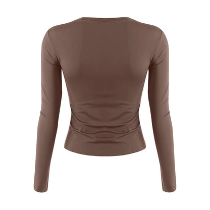 Cotton O Neck Long Sleeve Sexy Cropped Tops