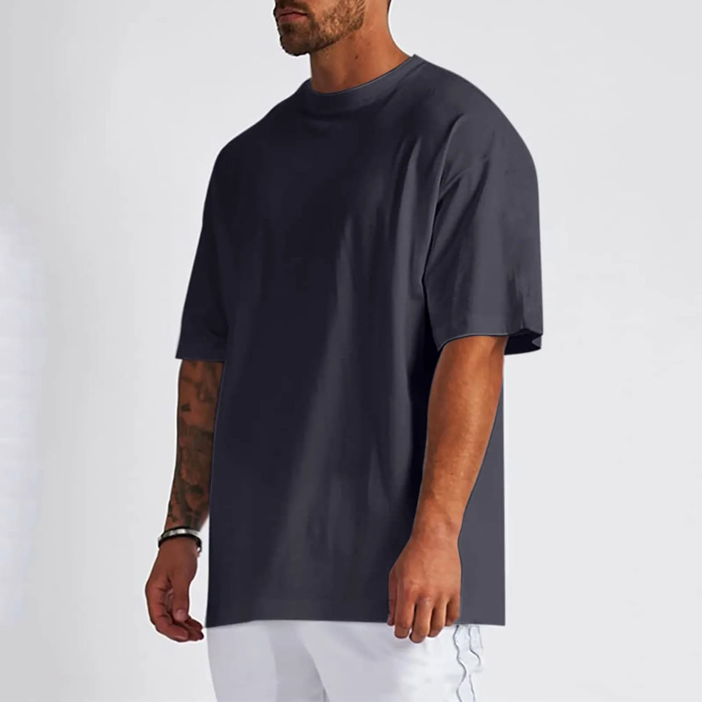 Men's Pure Cotton Shirt, Oversized Shirt, Solid Color, Round Shoulder