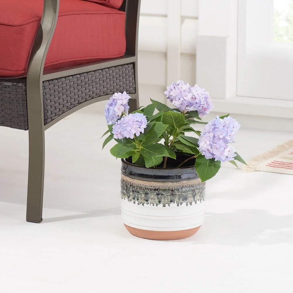 8" Round Ceramic Planter with Reactive Finish Weather-Resistant Indoor Outdoor