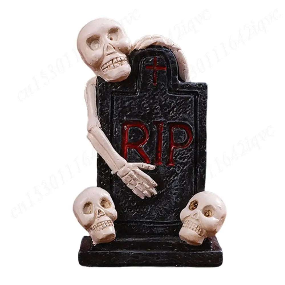 Halloween Miniature Resin Statue Figurines, Pumpkin haunted house and skeleton tombstone