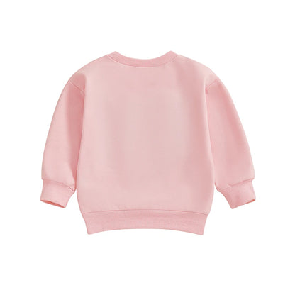 12M-4T Kids Girls Valentines Day Sweatshirt, Long Sleeve, Crew Neck, Embroidery Letters, Pullover Hoodie Tops