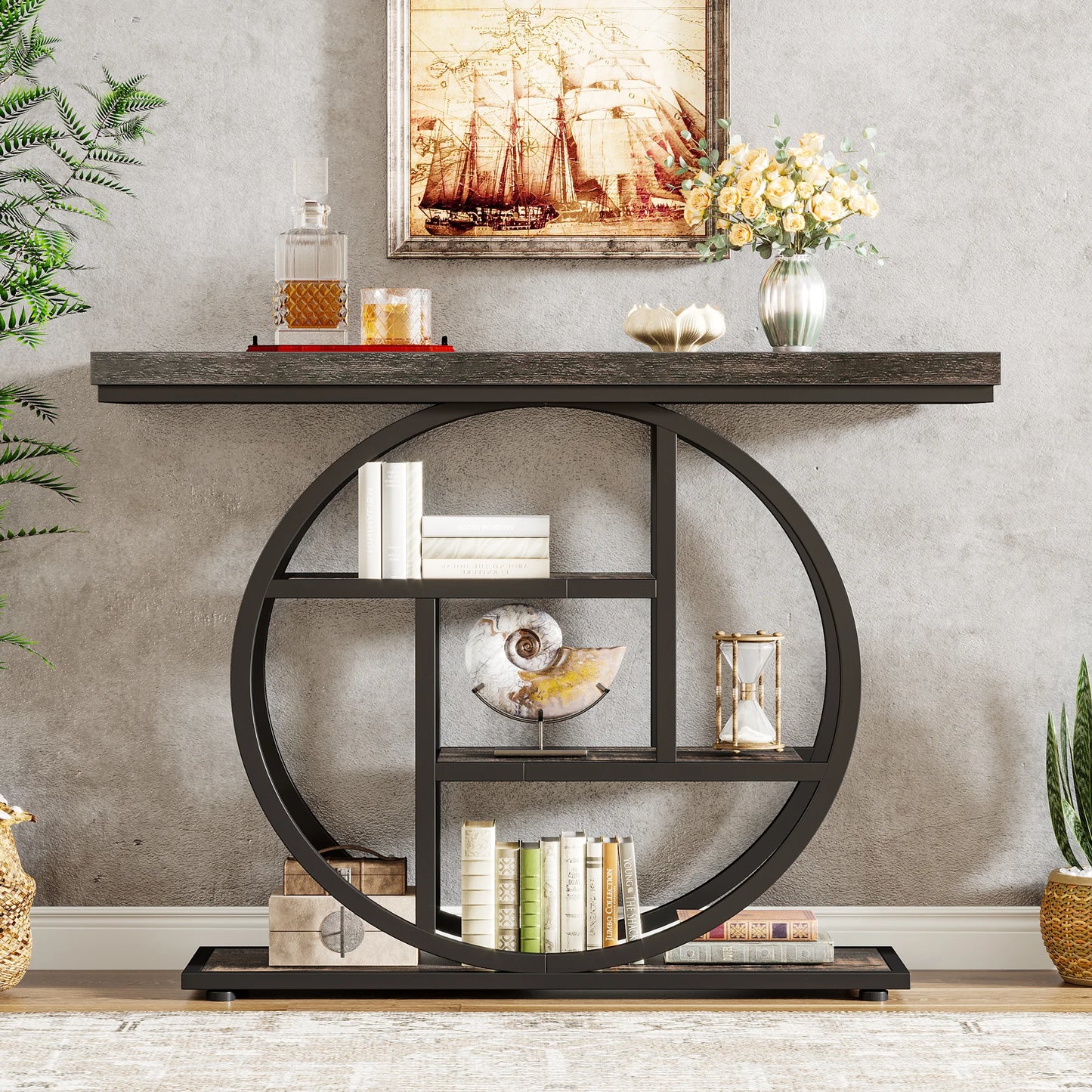 4-Tier Entryway Table, 41.3-Inch Industrial Sofa Table for Living Room, Foyer Hallway Table for Entrance