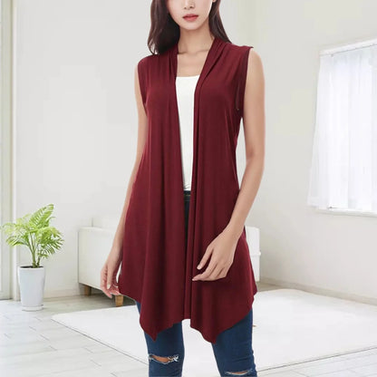 Women's Front Draped Cardigan, Solid Color Blouse Vests, Hem Asymmetric