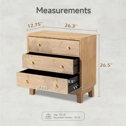 Set of 2 3-Drawer Fully Assembled Nightstands with Handicraft Wood Ring Motif