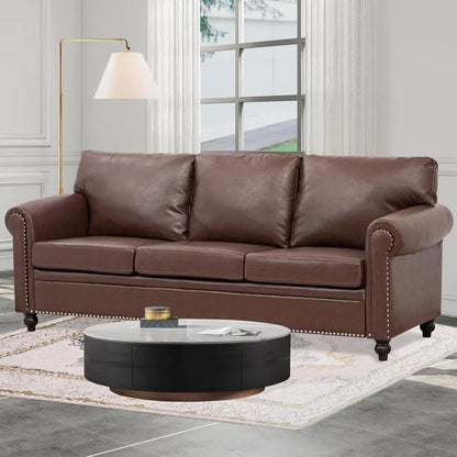 Brown Leather Couch/Sofa with Detachable Cushions 84" and Matching Chair (sold separately)