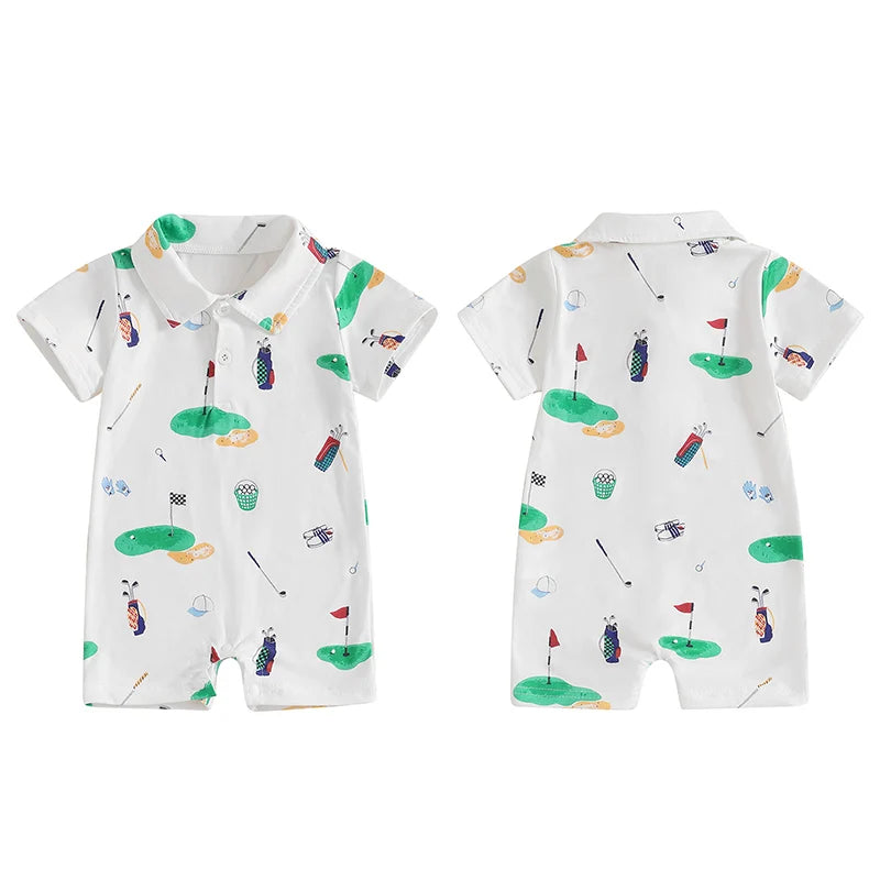 6-24 MO Baby Golf Romper, Half Button-up Lapel, Short