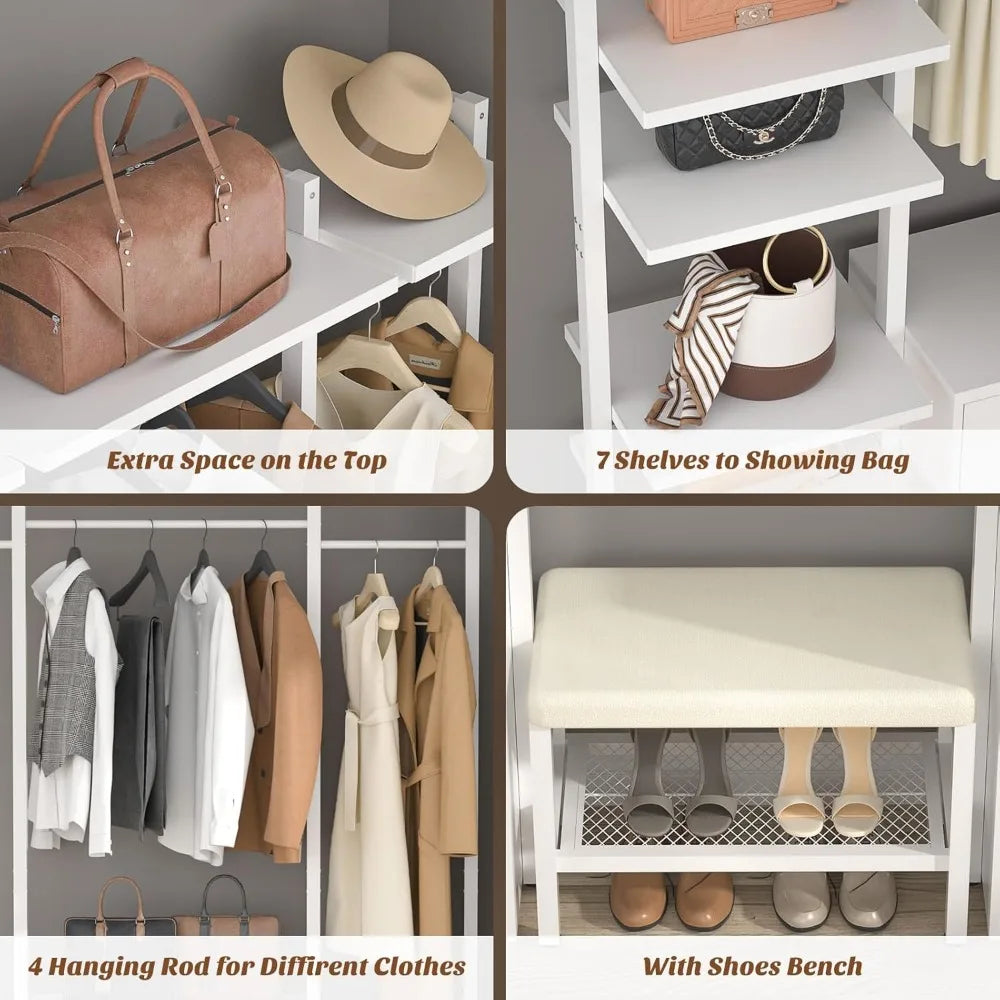 Clothing Rack Heavy Duty Closet System Organizer, 8FT Large Wall Mounted Garment Rack with 6-Drawers