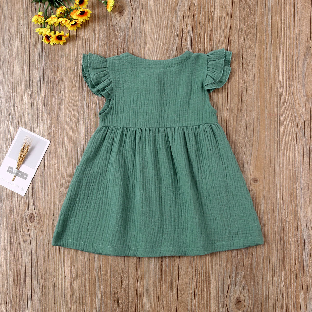 2020-03-31 Lioraitiin 0-6Years Toddler Kid Baby Girl Summer Dress Ruffles Sleeves Cotton Button Pocket Dress Sundress Clothes