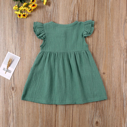 2020-03-31 Lioraitiin 0-6Years Toddler Kid Baby Girl Summer Dress Ruffles Sleeves Cotton Button Pocket Dress Sundress Clothes