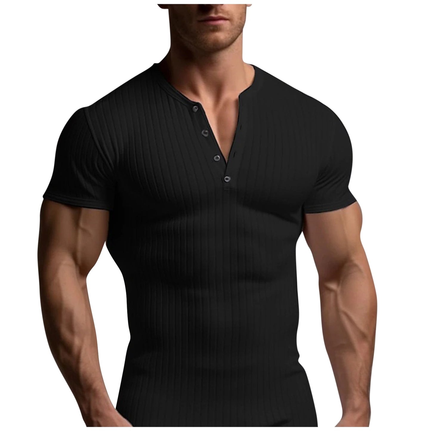 Muscle Slim Fit Short Sleeve T-shirt, V-neck Collar