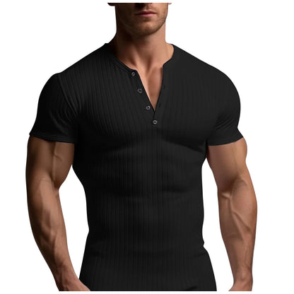 Muscle Slim Fit Short Sleeve T-shirt, V-neck Collar