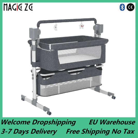 Electric Baby Crib, Bluetooth Luxury Portable, Easy to Clean Travel Bed with Mattress