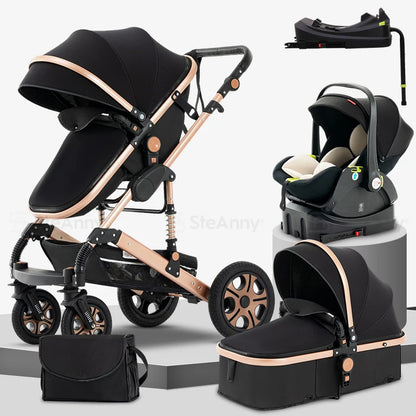 Baby Stroller Combo Car Seat,Baby Travel System with Isofix Base,Baby Carriage 3in1 Reversible Foldable Standard Stroller