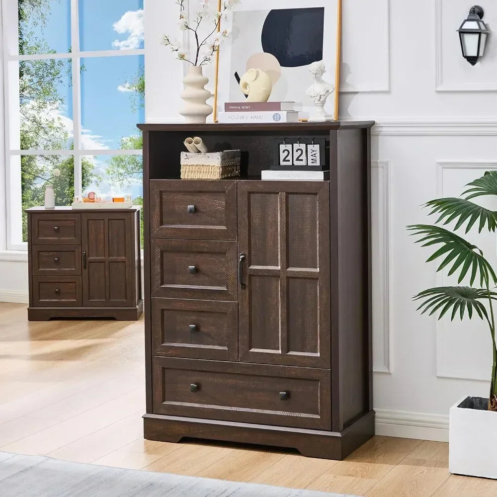 Chest of Drawers with Wooden Drawers and Cross Door, TV Stand