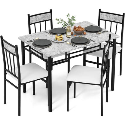 Kitchen Table and 4 Chairs Set with Metal Frame & Padded Seat
