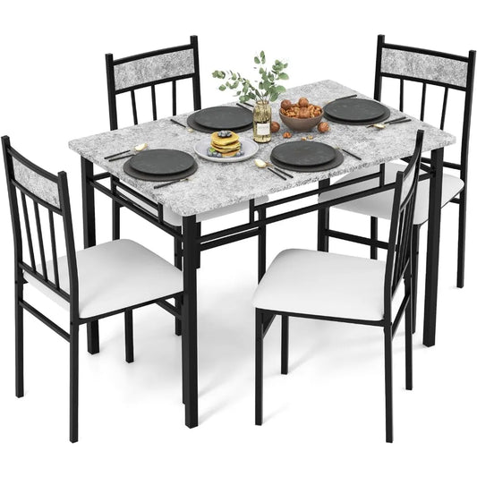 Kitchen Table and 4 Chairs Set with Metal Frame & Padded Seat