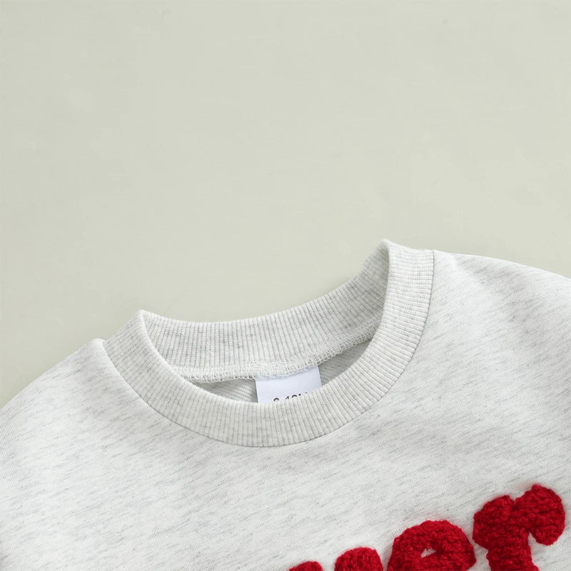 Toddler/Baby Boys Valentine's Day Sweatshirts, Long Sleeve, Crew Neck, Letter Embroidery