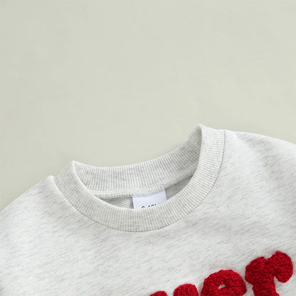 Toddler/Baby Boys Valentine's Day Sweatshirts, Long Sleeve, Crew Neck, Letter Embroidery