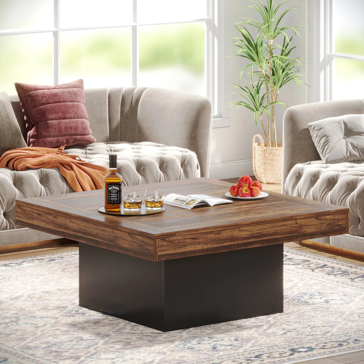 Square LED Coffee Table Engineered Wood