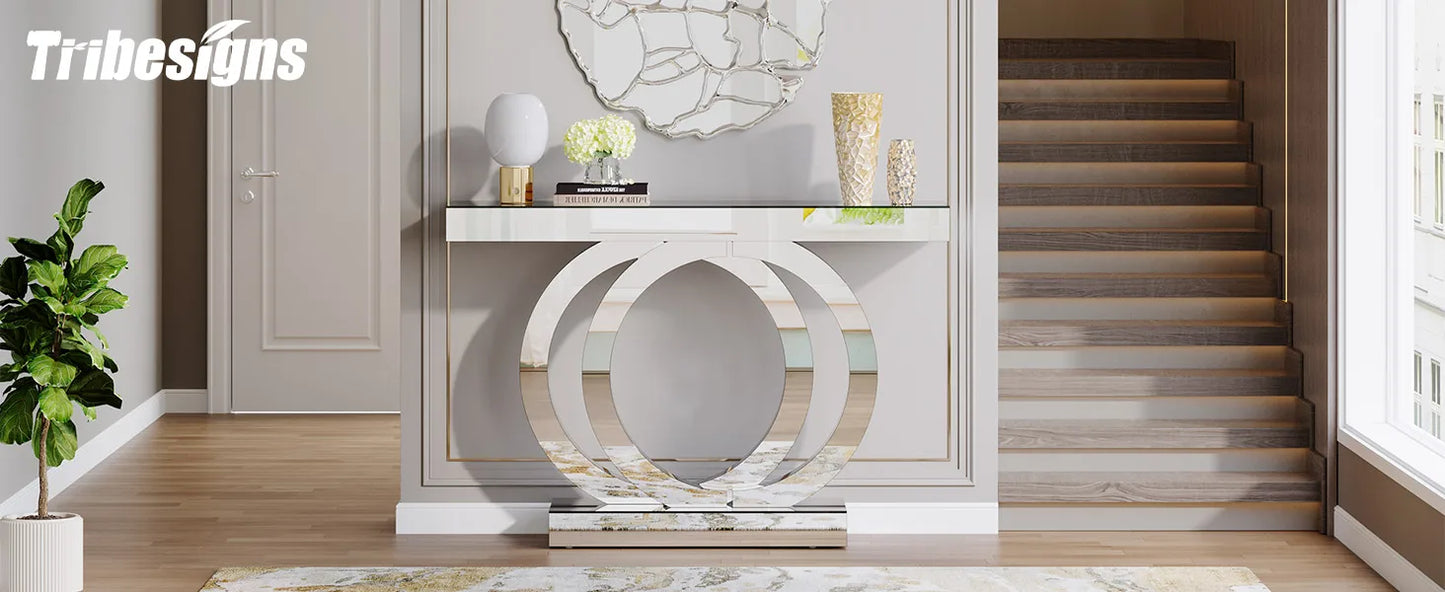 43.3-Inch Mirrored Console Entryway Table with Mirror Finish Tabletop