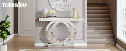 43.3-Inch Mirrored Console Entryway Table with Mirror Finish Tabletop