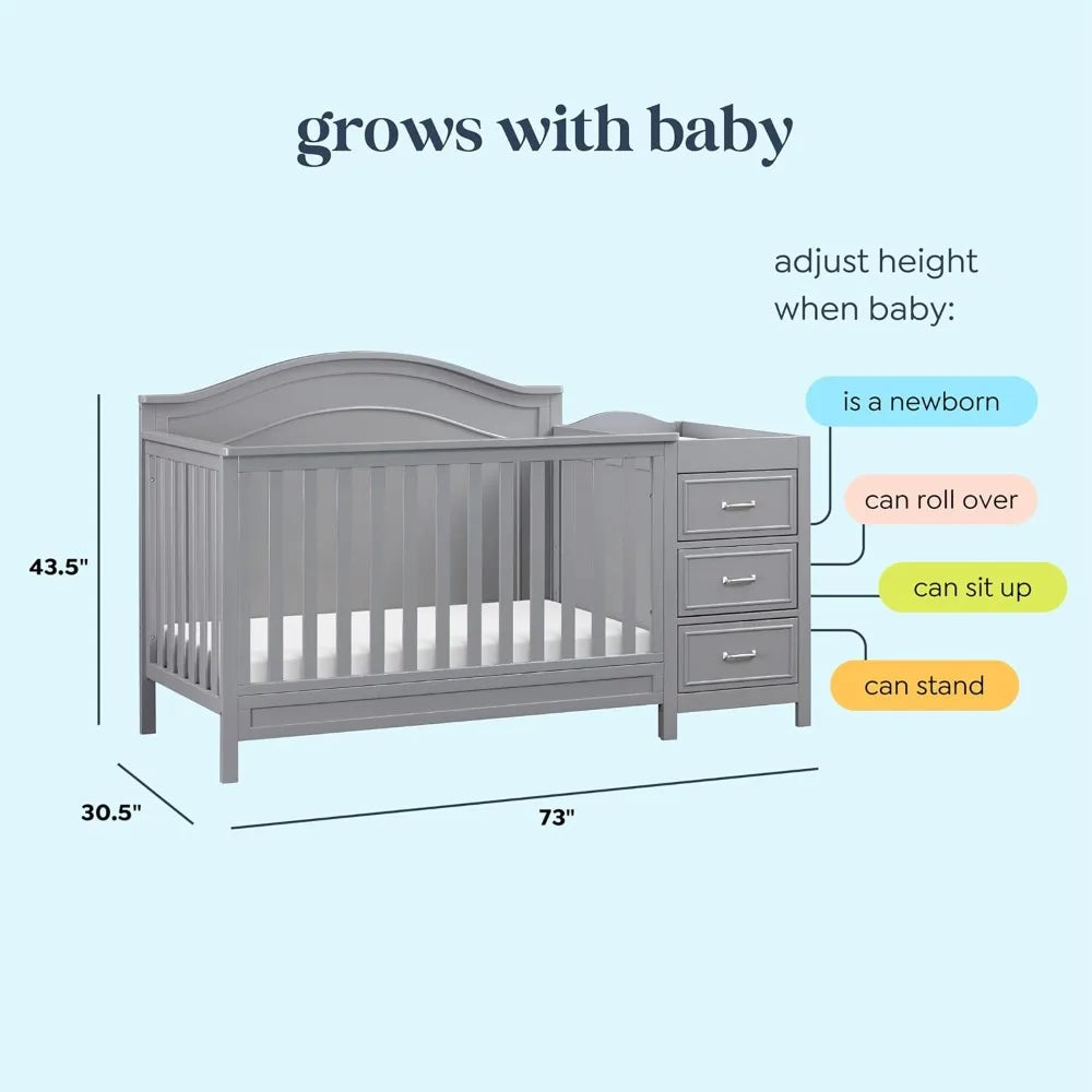 4-in-1 Convertible Baby Crib w/Changing Table - Wooden Toddler Bed, Daybed & Twin Bed Conversion