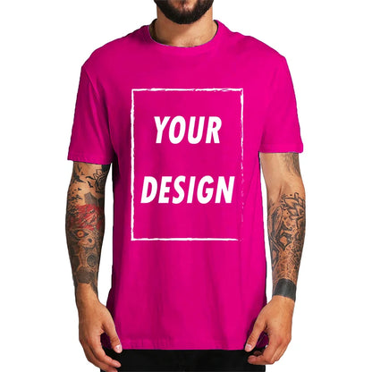 Custom Male T-shirt, One-Side Print Personalized, Make Your Photo, Text Gift 100% Cotton Soft Casual T Shirt Made in US