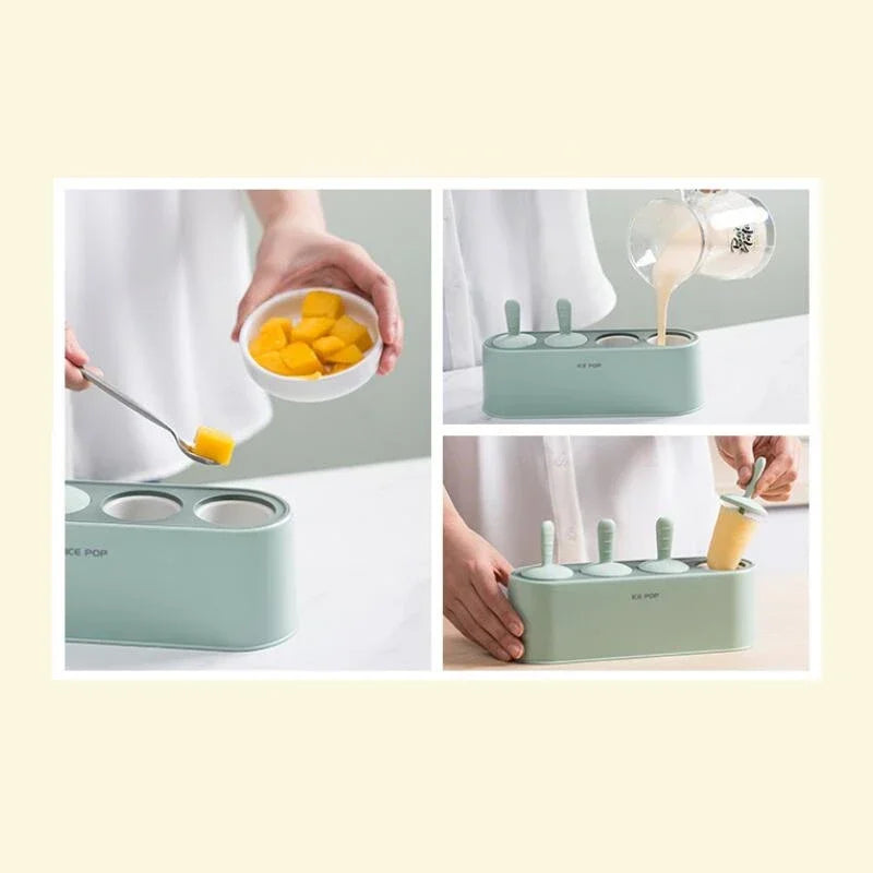 Home Ice Cream Mold Popsicle Diy Tool Silicone 4-hole Popsicle Box