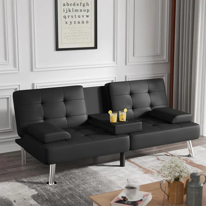 Folding Futon Set Convertible Recliner Lounge with Cup Holders, Removable Armrests