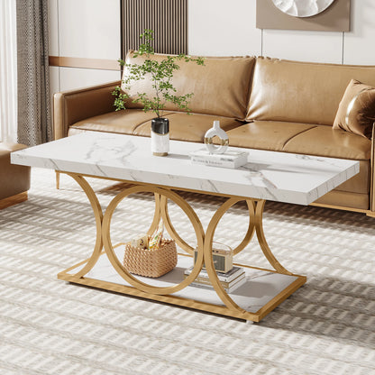 47.24-inch 2-tier Faux Marble Wood Coffee Table