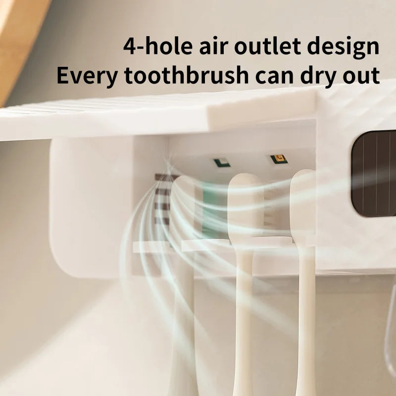 1 smart toothbrush rack wall mounted 3-slot toothbrush intelligent drying rack, toothpaste dispenser