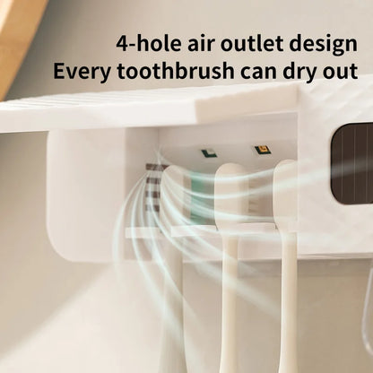 1 smart toothbrush rack wall mounted 3-slot toothbrush intelligent drying rack, toothpaste dispenser