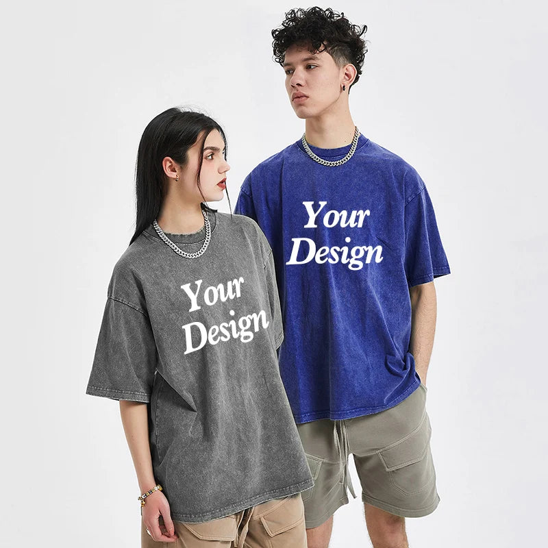 USA Custom Print 100% Washed Cotton T Shirt, Design your own, Men/Women Oversized Streetwear