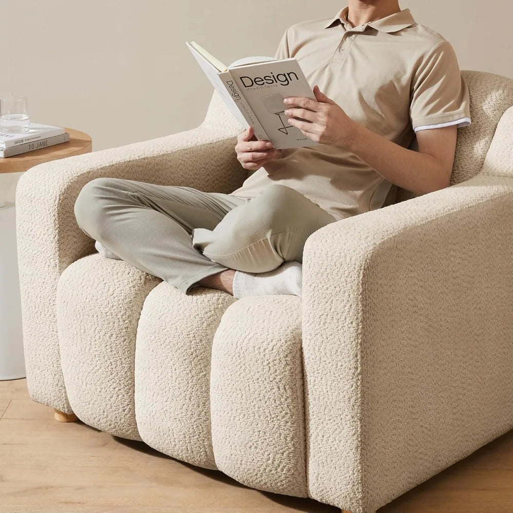 40" Comfy Boucle, Deep Seat and Wide Arms, Upholstered Armchair