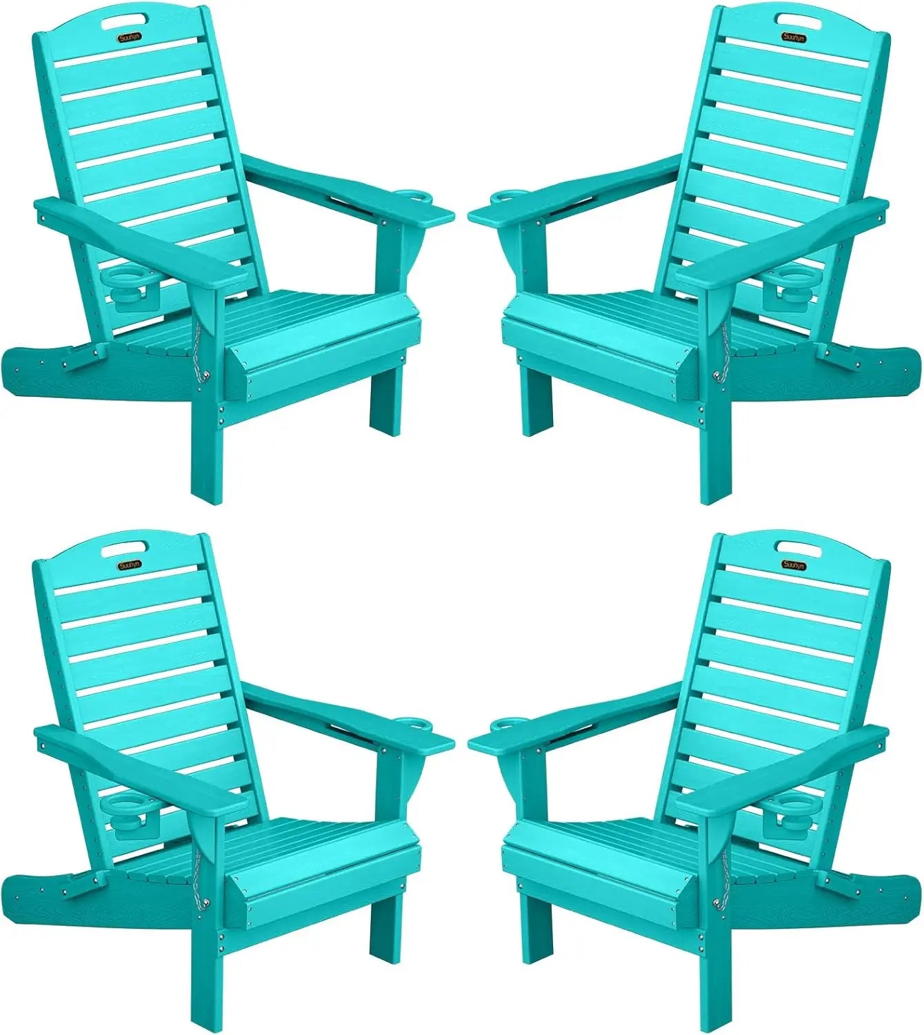 Set of 2 All-Weather Adirondack Chairs with Cup Holder