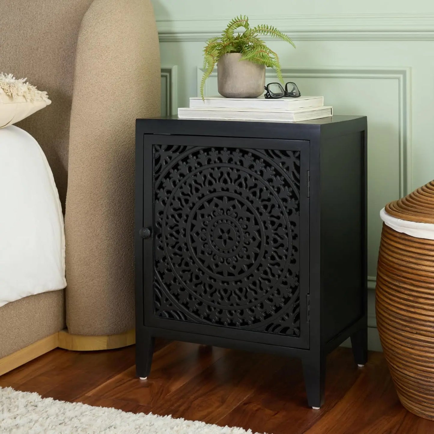 1-door Carved Mandala Nightstand