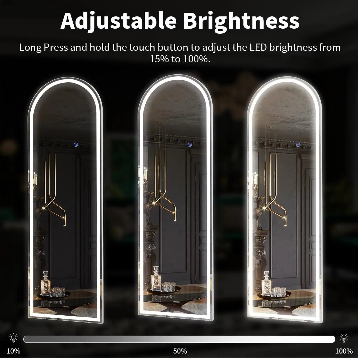 63"x20" Arched Full Length Mirror with Lights