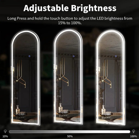 63"x20" Arched Full Length Mirror with Lights