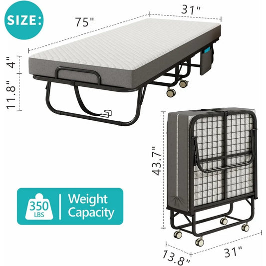 Portable Cot-Size Rollaway Bed with Memory Foam Mattress