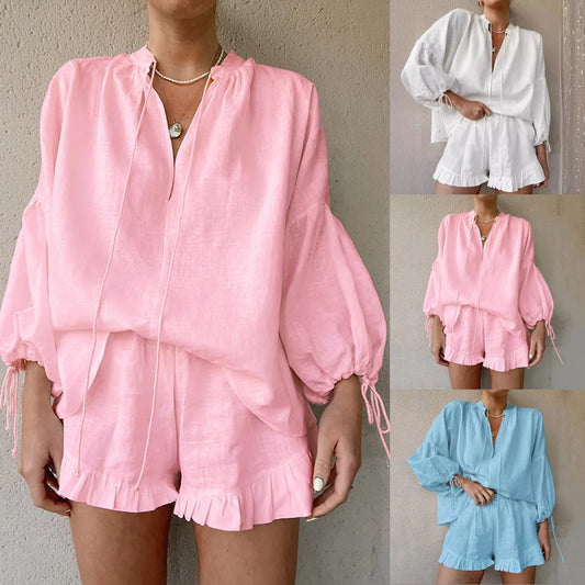 Short Pants Vacation Fashion Casual Suit, Solid Color, Loose Comfortable Shorts Sets