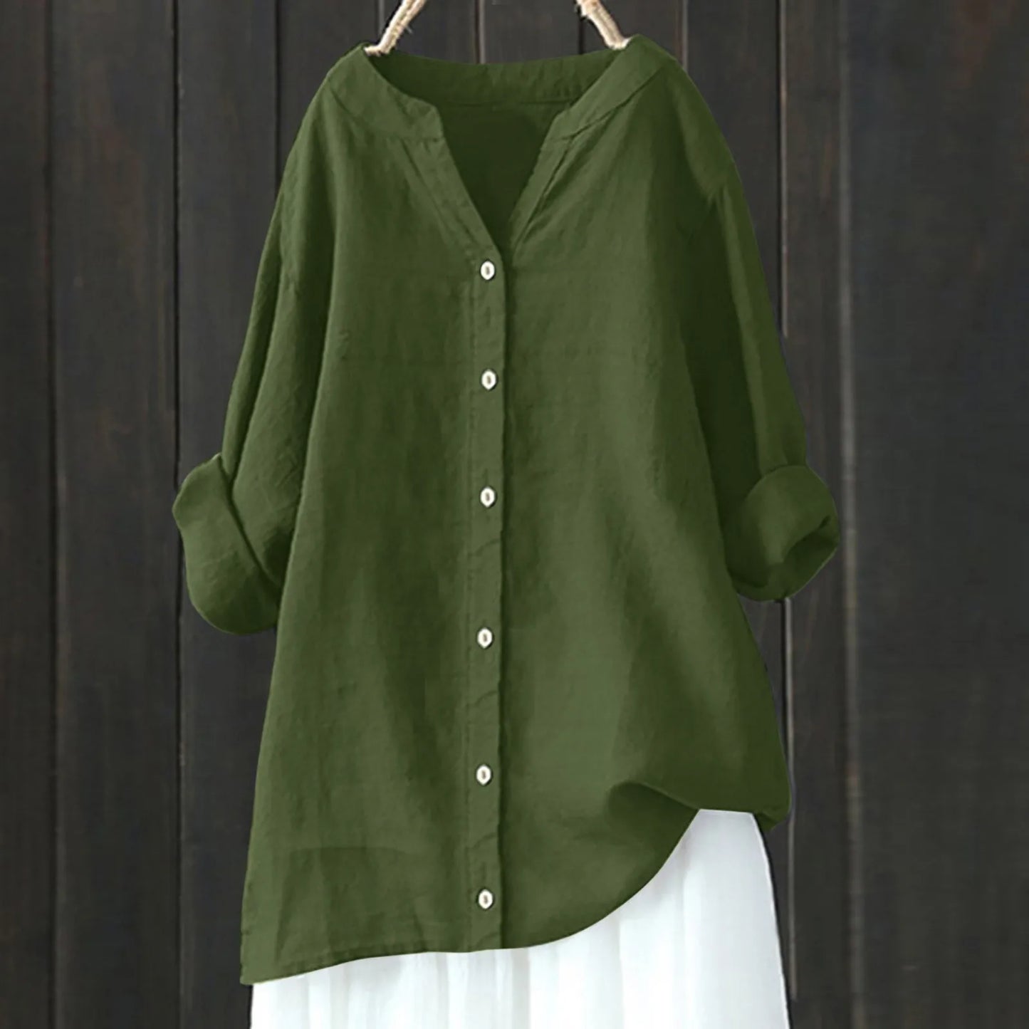 Plus Size Cotton Linen Shirt, Long Sleeve, Oversized, Button Up