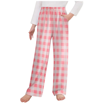 3-12 YO Pajama Pants For Girls, Long Sleep Plaid Pants, Soft Bottoms With Pockets