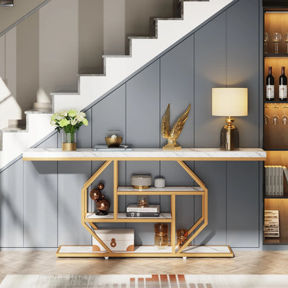 Modern Gold Sofa Table with Storage, 4 Tier
