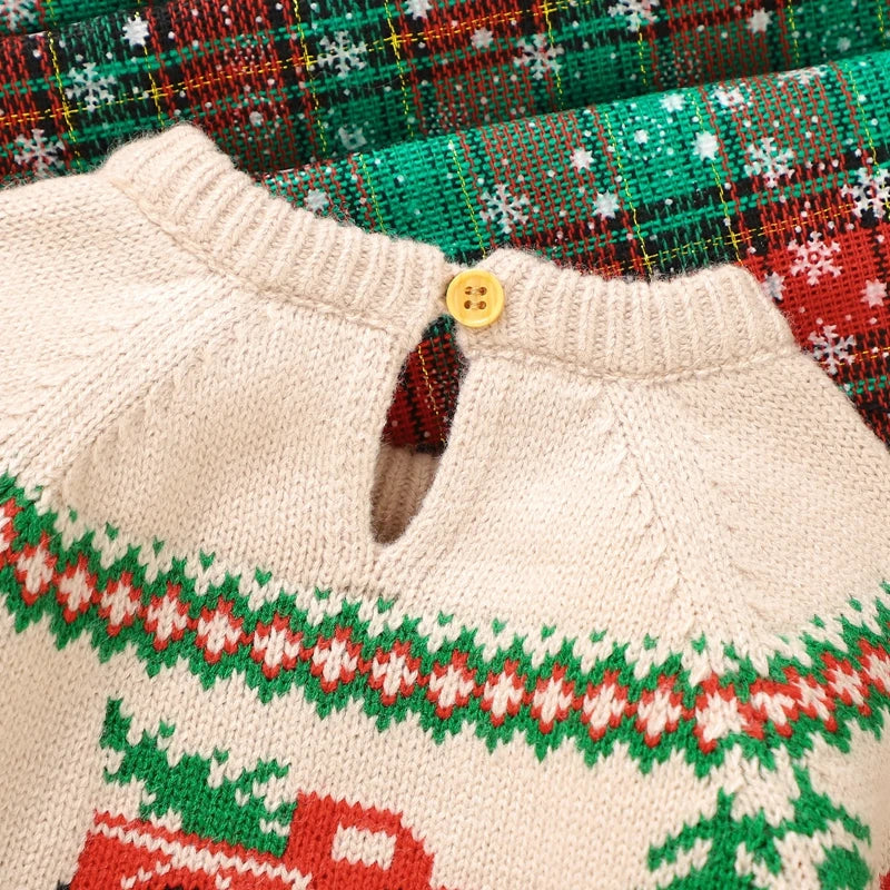 9 MO-3T Boy Christmas Sweater, Round Neck, Truck Print Knit Pullover