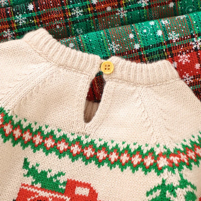 9 MO-3T Boy Christmas Sweater, Round Neck, Truck Print Knit Pullover